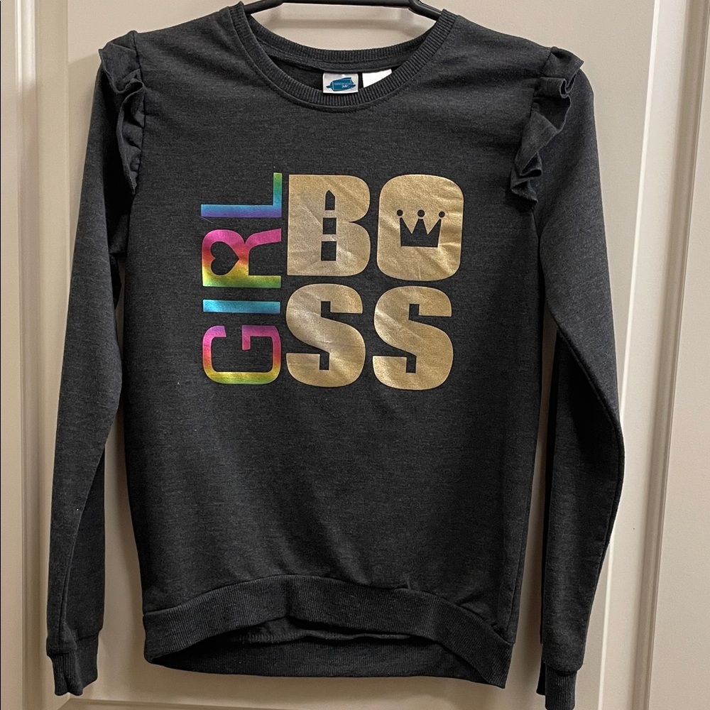 Girl Boss Black Sweatshirt with Gold and Rainbow Letters